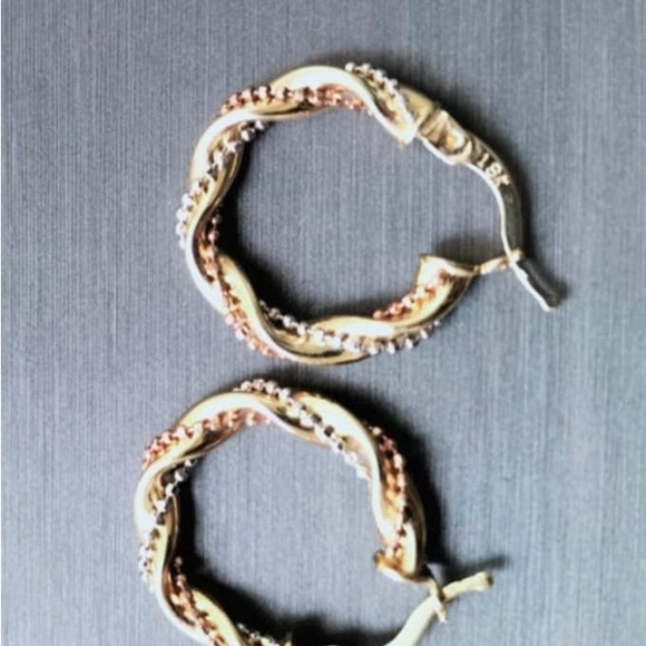 18 karat Saudi gold two tone braided Hoop Earrings